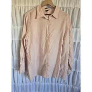 Lauren Ralph Lauren Sz 2X Soft Pink Logo Monogram 100% Linen Blouse Button Top